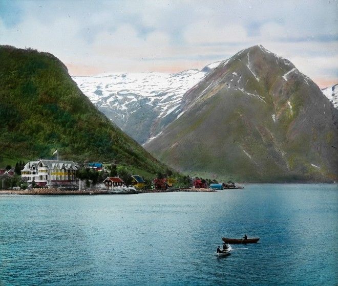 Цветные фотографии красот Норвегии 1900 Год