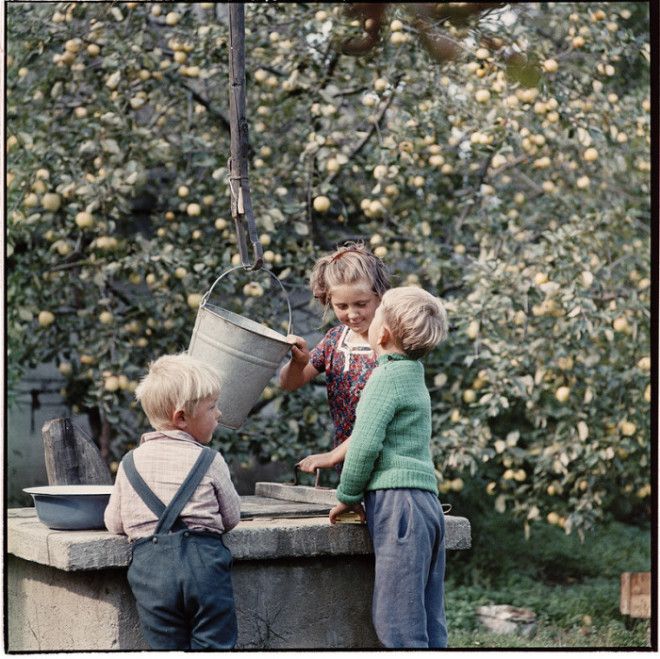 Дети набирают воду с колодца. СССР, Эстония, 1966 год. Дети набирают воду с колодца СССР Эстония 1966 год